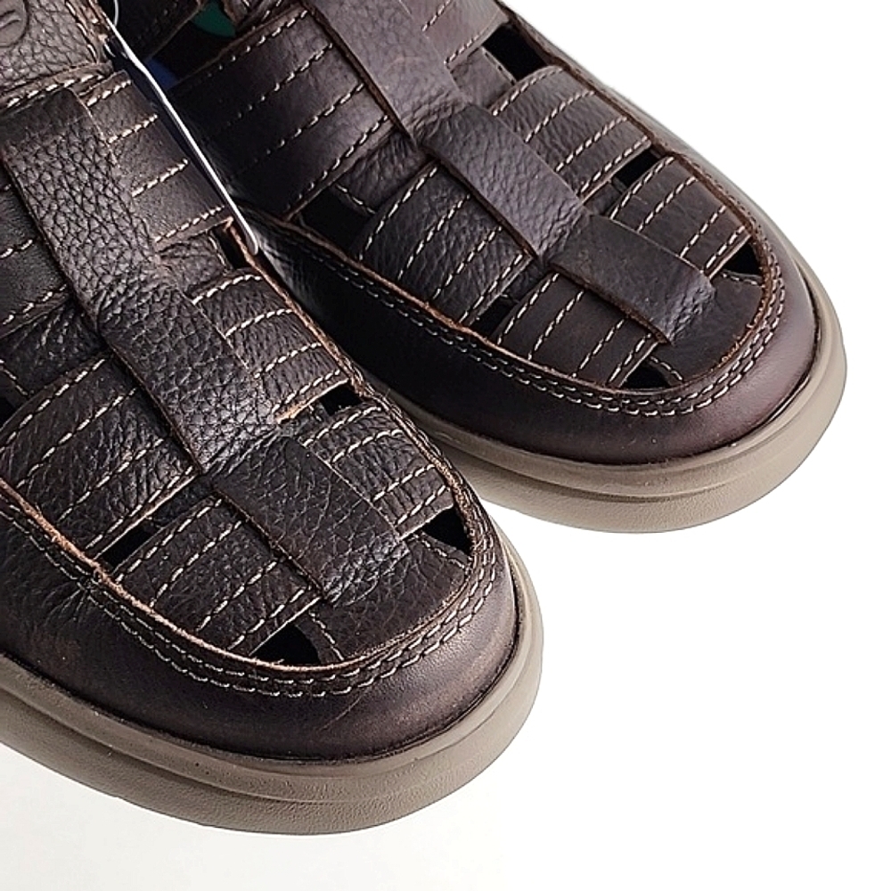 Clarks Brown Leather Fisherman Sandal with Tan Accent - Picture 8 of 16